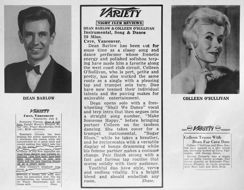 Variety reviews with portraits of Dean Barlow and Colleen O'Sullivan